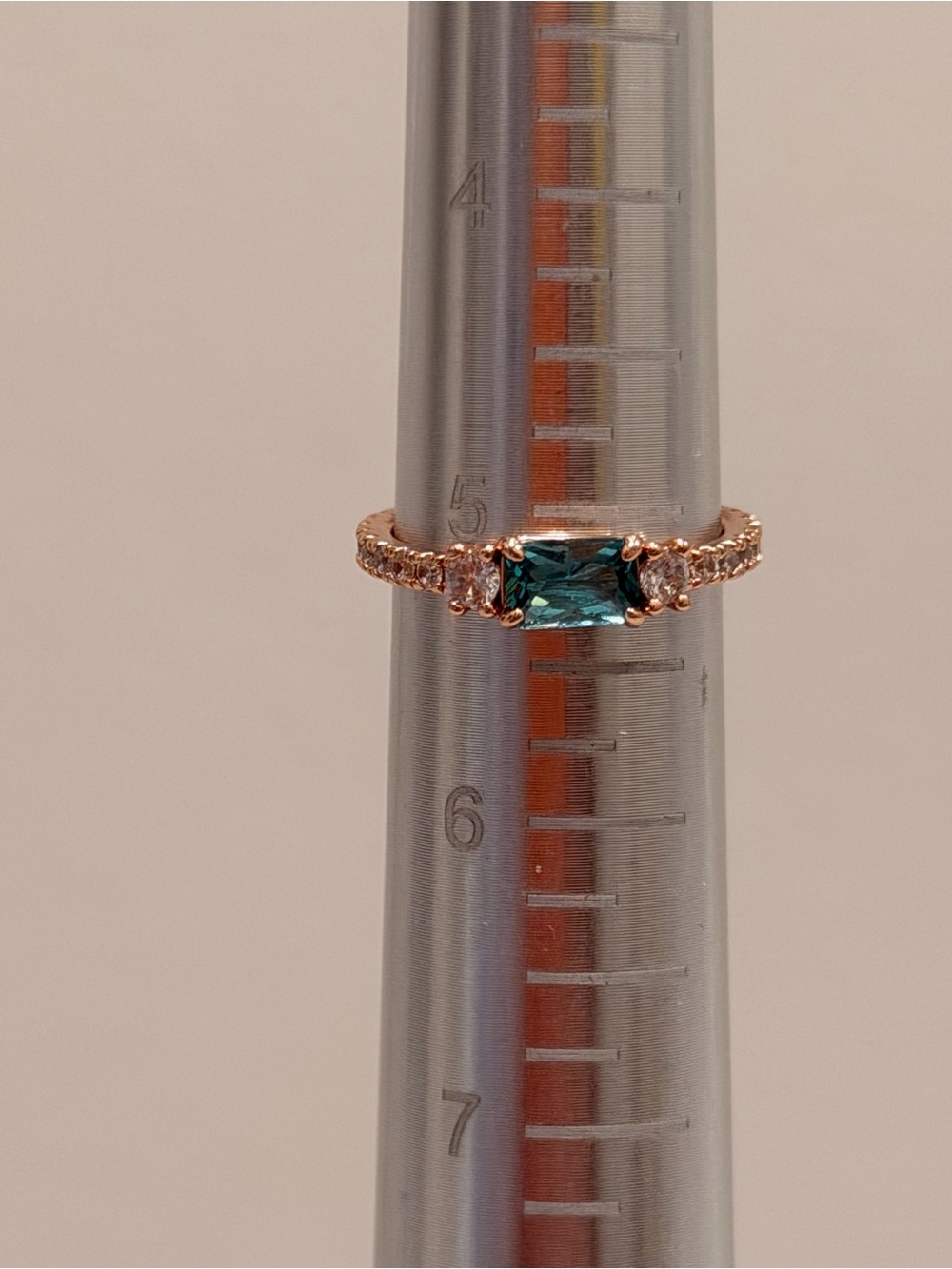 Bomb Party NWOT!Teal Emerald-Cut Center Stone Rose Gold Ring with Pavé Shoulders
